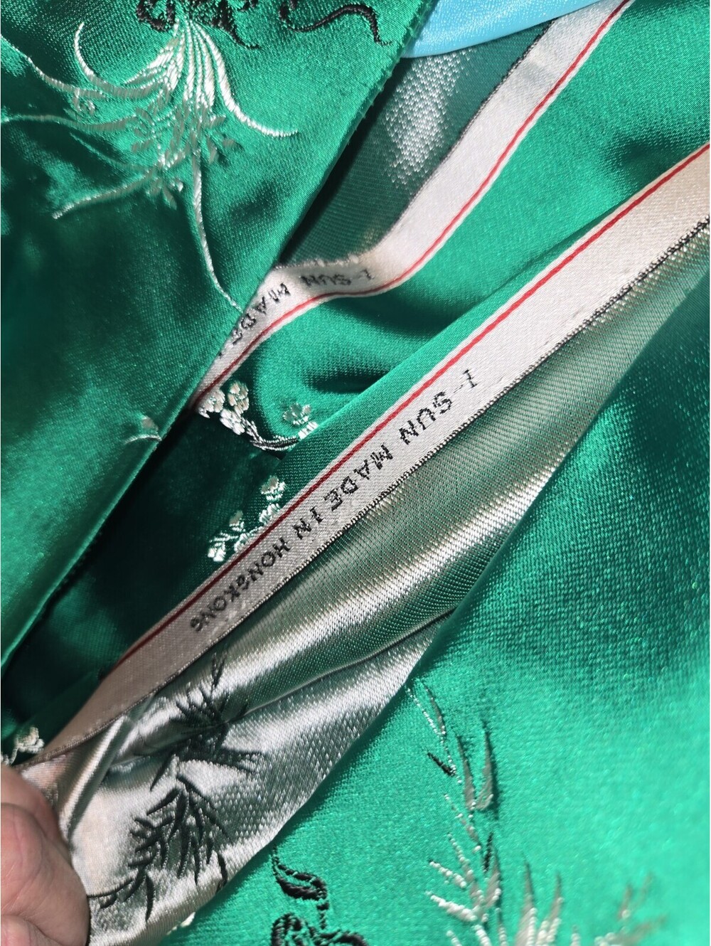 vintage silk blend dress Emerald Green Embroidered Floral Asian Inspired 90s - Picture 10 of 11